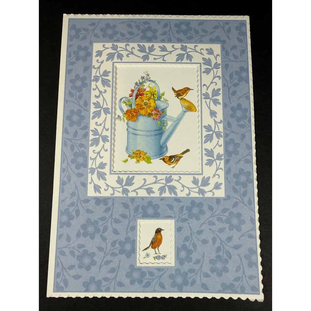VTG PVA Friendship Greeting Cards Set 5 Blue Floral Butterfly Note Cards